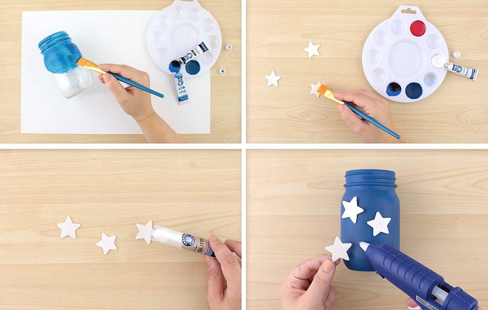 Painting jar and gluing stars