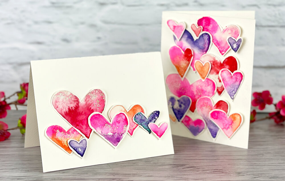 Watercolor Hearts Card Banner