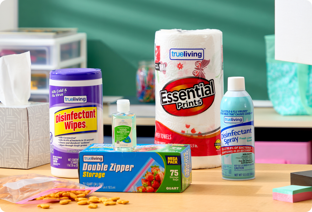 Trueliving and Essential Prints household cleaning, storage and paper products collection