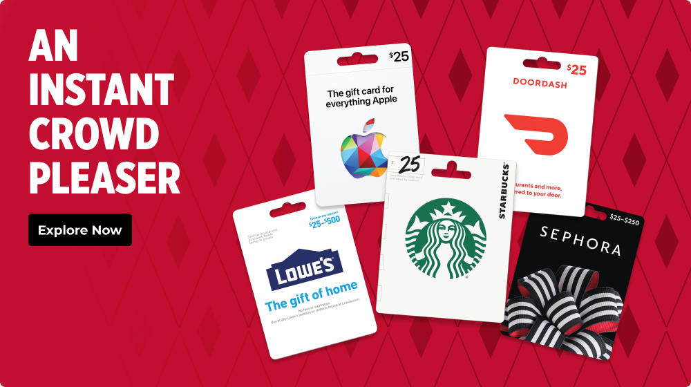 An Instant Crowd Pleaser — Apple, DoorDash, Lowe's, Starbucks, and Sephora gift cards for gifting