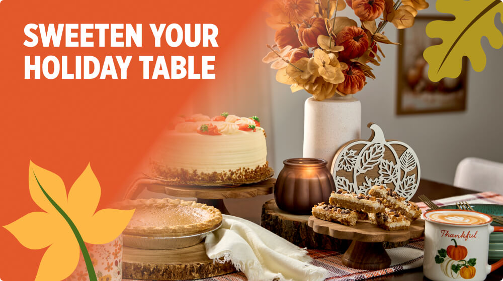 Sweeten Your Holiday Table — fall desserts, baked treats and a warm drink in a “Thankful” mug