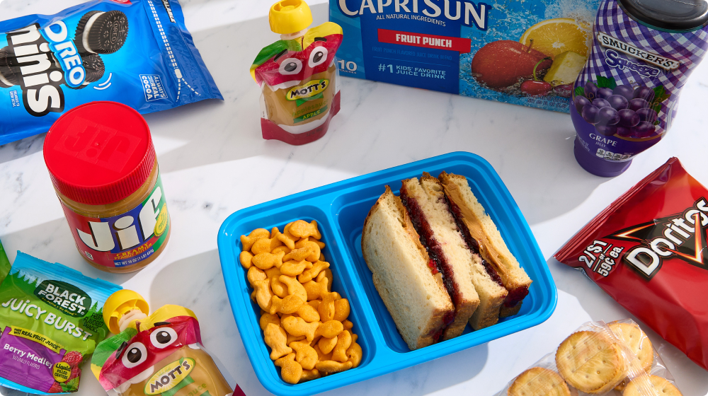 Explore Lunchbox Stuffers — Oreo Mini's, Jif, Goldfish, Mott's, Capri Sun, Smucker's Squeeze, Doritos