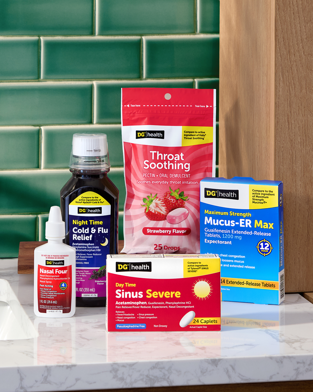 DG Health — Night Time Cold & Flu Relief, Throat Soothing, Mucus-ER Max, Nasal Four and Sinus Severe