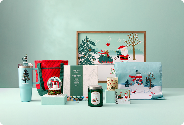 Hallmark holiday collection — festive cards, gifts, drinkware, candle and seasonal décor