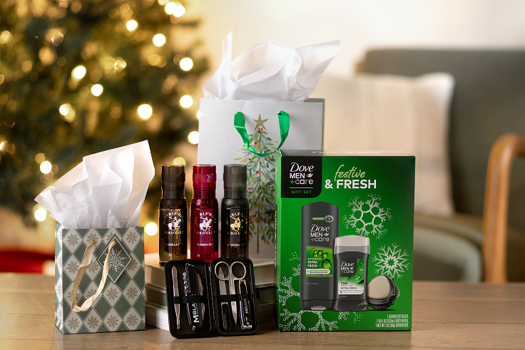 Holiday gifting for him — Dove Men+Care Festive & Fresh gift set, cologne set and holiday gift bags