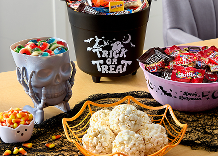 Trick or Treat and Happy Halloween candy bowls and seasonal party treats