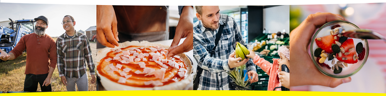 Several photos showing different food-related activities