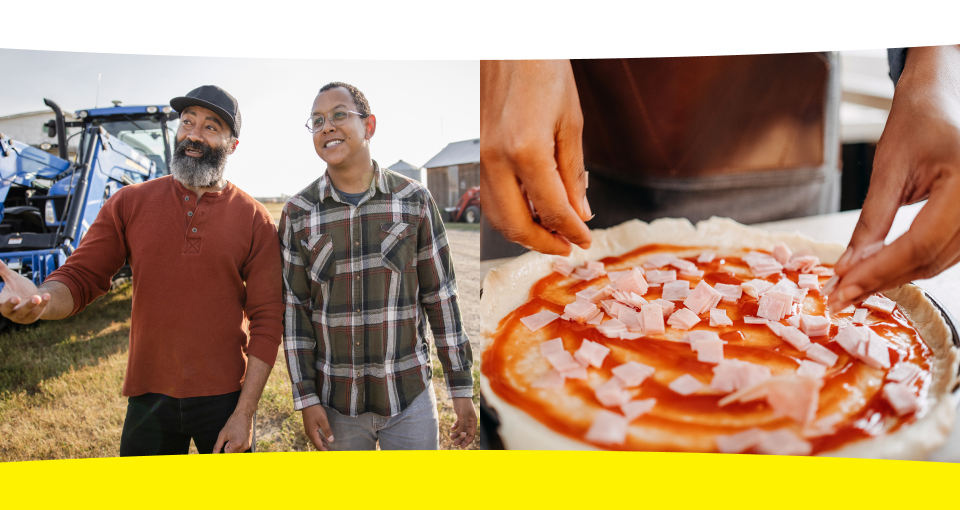 Several photos showing different food-related activities