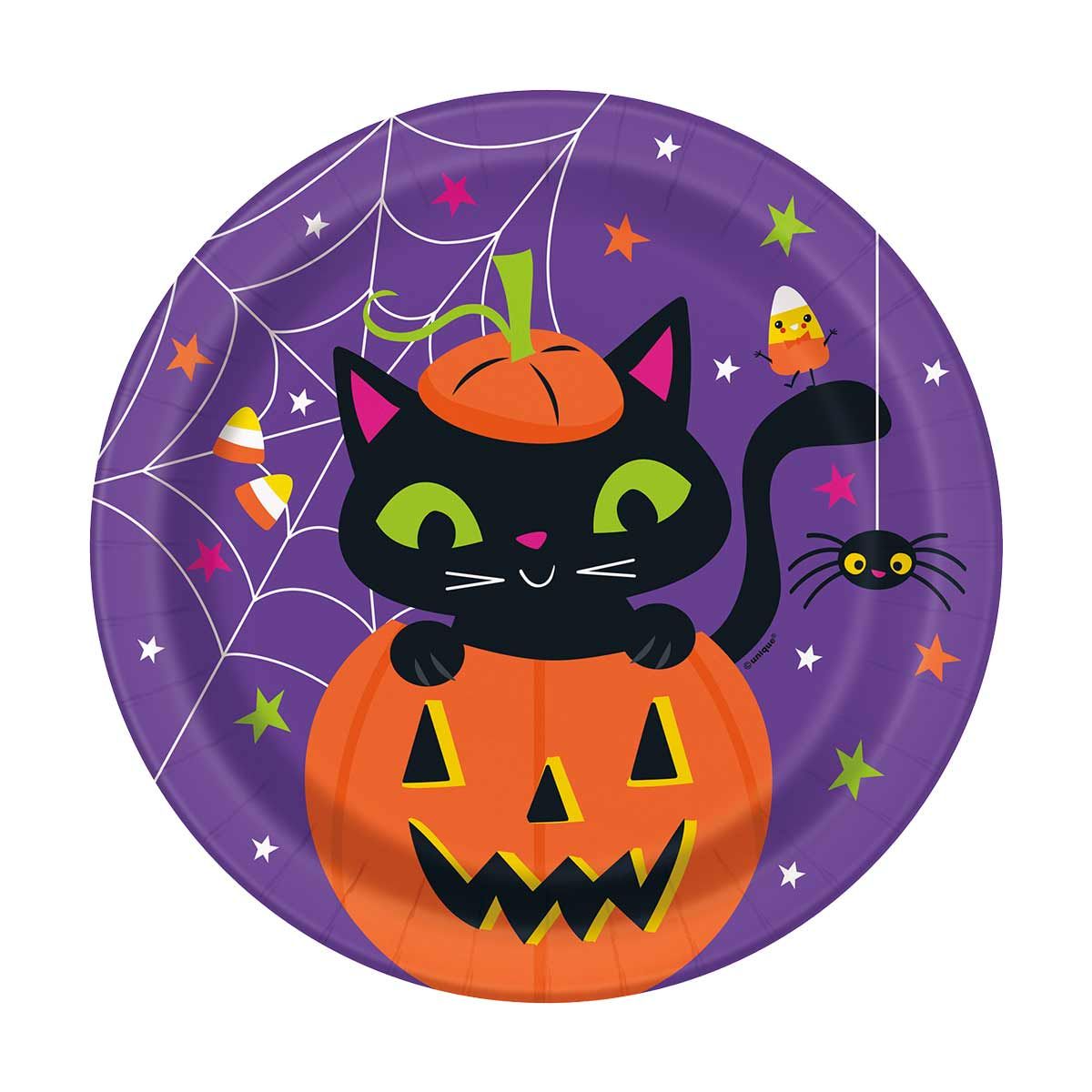 9" Cute Pumpkin & Cat Halloween Party Plates, 8 ct