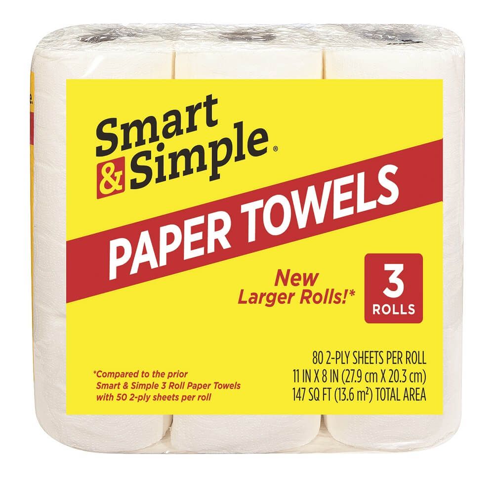 Smart & Simple Paper Towels, 3 Rolls, 147 sq ft