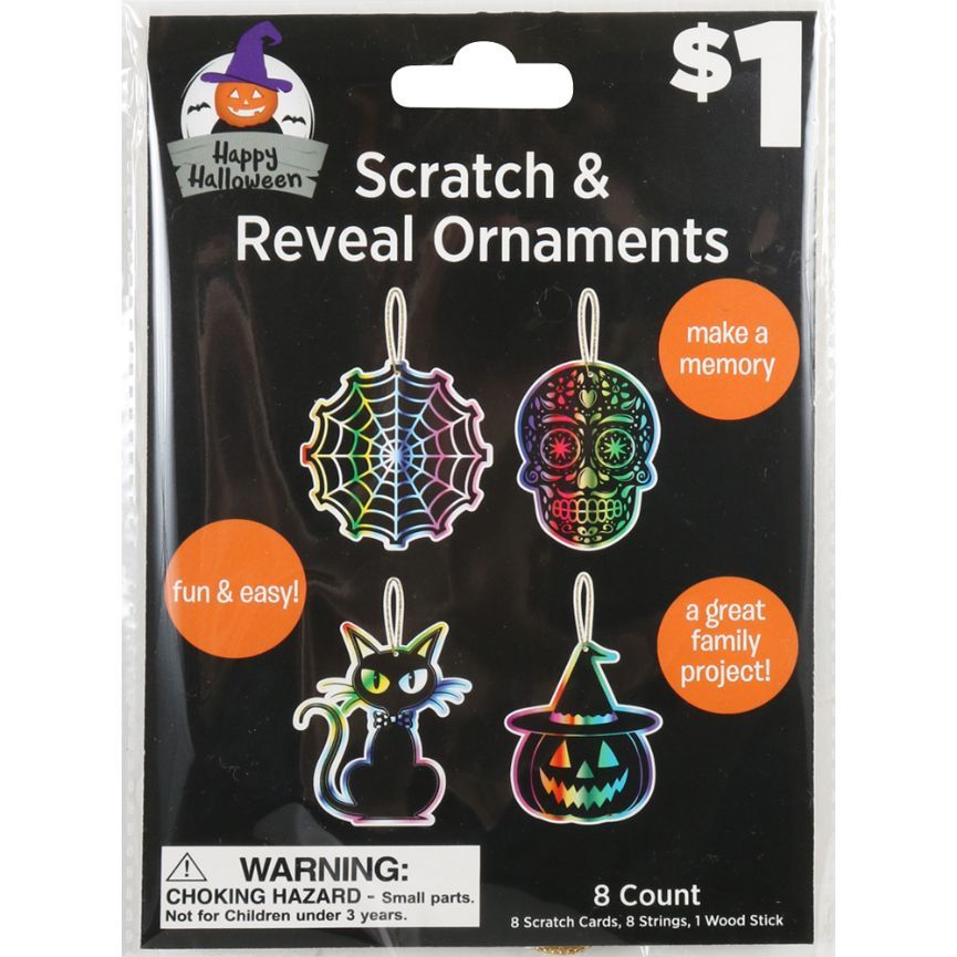 Halloween Scratch & Reveal Ornaments - Assorted, 8 ct