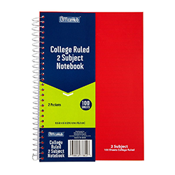 Office Hub 2 Subject Small Notebook - 9.5in x 6in - College Ruled - Assorted Colors