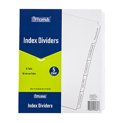 Office Hub Index Dividers, White, 5 ct