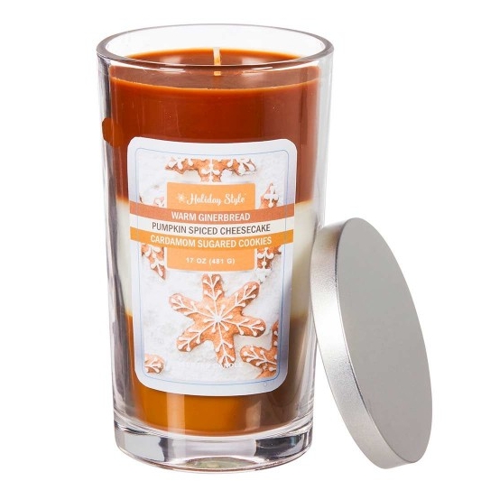 3-Tiered Scented Candle - Warm Gingerbread/Pumpkin Spiced Cheesecake/Cardamom Sugared Cookies, 17 oz