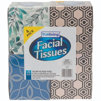 trueliving Facial Tissues, 4 Cubes, 75 Tissues Per Box
