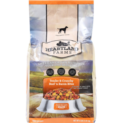 Heartland Farms Dry Dog Food, Tender & Crunchy Beef n Bacon Bites, 4 lb