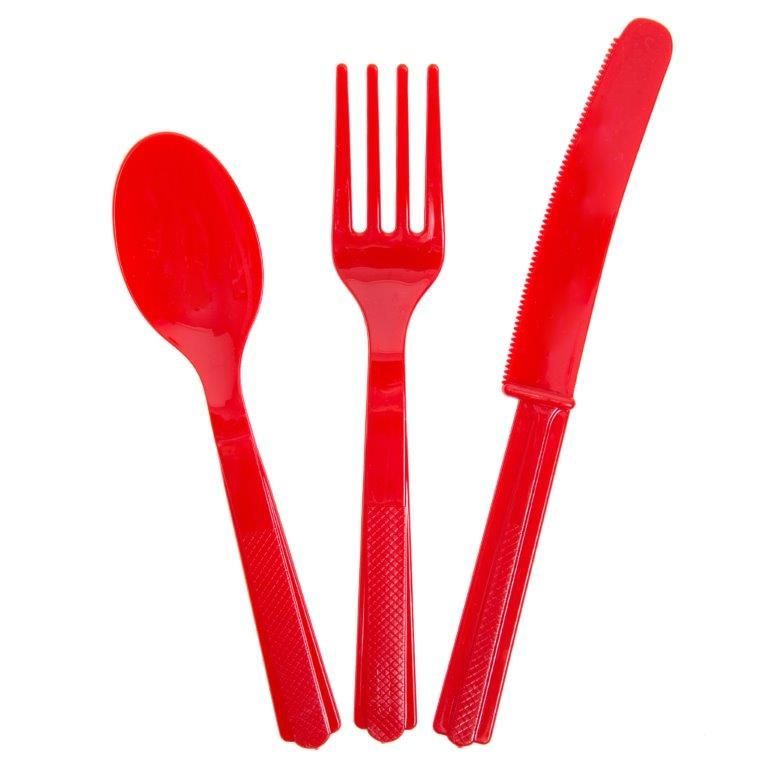 Red Plastic Utensils Set for 8 Guests, 24 ct