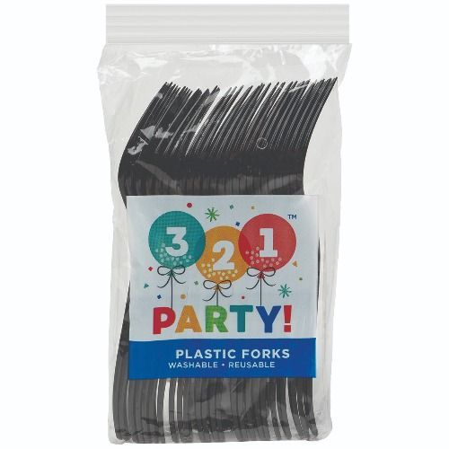 321 Party! Assorted Plastic Silverware Set for 8, Black