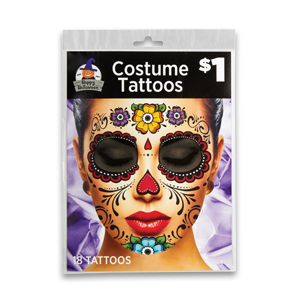 Day of the Dead Costume Face Tattoo Set - Assorted