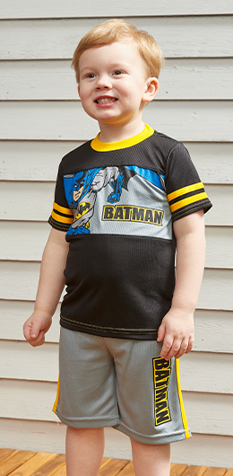 toddler in batman clothes