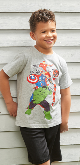 boy with avengers shirt