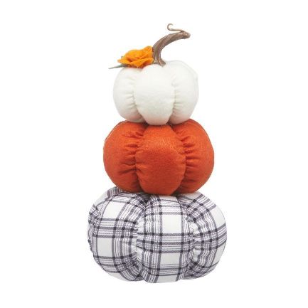 Perfect Harvest Triple Stacked Plaid Push Pumpkins - Assorted