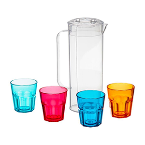 Serve your favorite beverages with this Plastic Pitcher and Glasses Set! Perfect for parties or serving your family and friends at home.