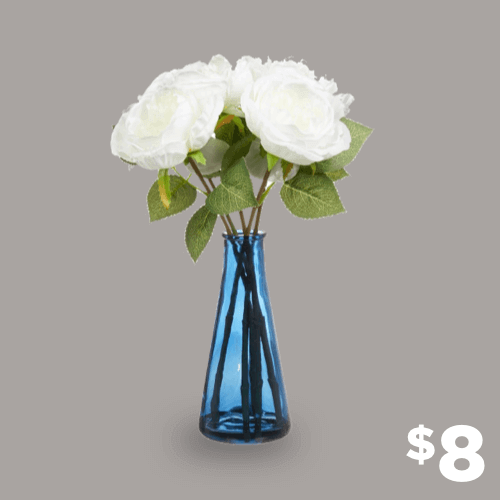 Artificial Roses with Glass Vase