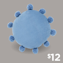 Round Pom Pom Pillow, Blue