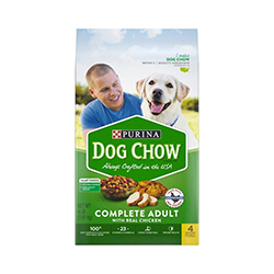 Dish up daily servings of Purina Dog Chow Complete Adult with Real Chicken dry dog food to give your dog the essential nutrition he needs to keep up with you and your healthy life together. This delicious food for dogs made with real chicken and other high-quality ingredients is carefully crafted to support your dog's health and also has a taste dogs love. This highly-digestible, original pet food is made to provide the 100% complete and balanced nutrition adult dogs need to help them live long, healthy lives. Nutritious ingredients and high-quality protein for strong muscles support an active lifestyle that helps keep your dog happy and healthy, while crunchy kibble helps remove plaque and offers a delightful texture. You can feel confident in the dogs' food you serve your best friend because Purina Dog Chow is carefully crafted by employees who trust it enough to feed it to their own dogs.